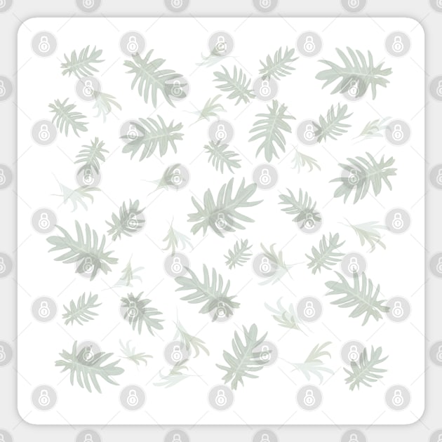 Autumn fall tropical palm leaves pattern gray on white Sticker by PrintedDreams